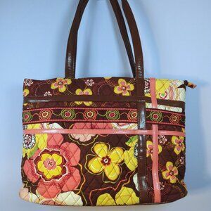 Vera Bradley Crossroads Tote Buttercup Zippidy RETIRED RARE Brown/Yellow/Coral